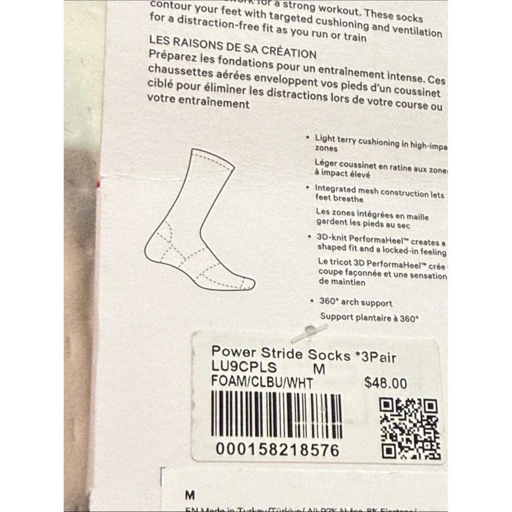 Lululemon Unisex‎ Power Stride Crew Socks 3 Pack Blue White Medium NWT